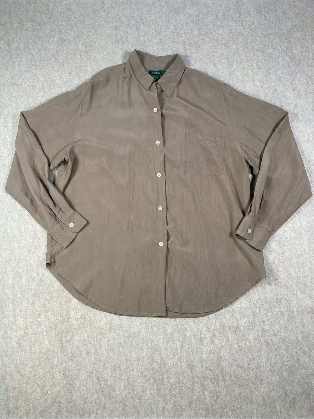 J.Crew 100% Silk Oversized Button Down Shirt Taupe Brown M
